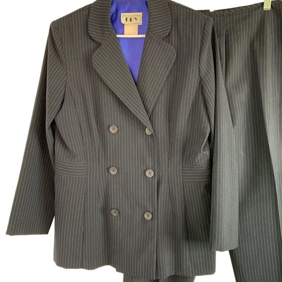 80s DBY ltd Womens VTG Navy Pin Stripe Pant Suit Sz 13/14 Double Breast 6275 - Picture 3 of 8